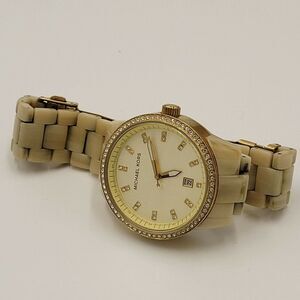 Michael Kors Womens Watch Blonde Tortoise Gold Ceramic Analog Dial Wristwatch